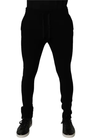 Dolce & Gabbana Bukser, Herre, Sort, M, Cashmere, Luksus Cashmere Jogger Sweatpants med Logo