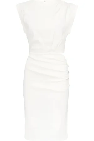 Pinko Kjole, Dame, Hvid, M, Linned, Linned Stretch Kjole i Hvid