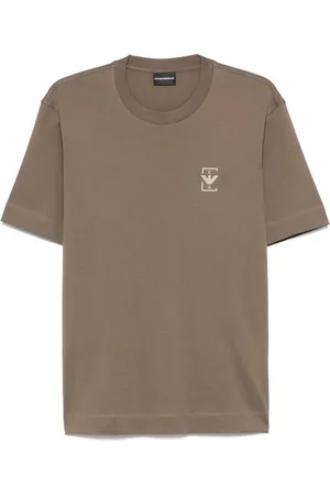 Emporio Armani Top, Herre, Brun, L, Bomuld, Bomuld T-shirt med Designerstil