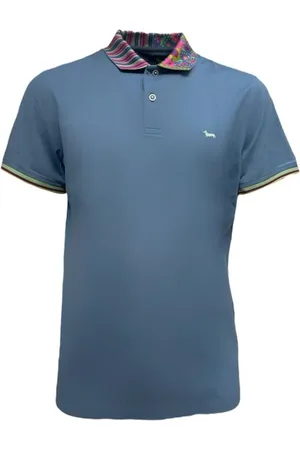 HARMONT&BLAINE Top, Herre, Blå, L, Bomuld, BLÅ Herre Poloskjorte MED Mønstret Kragen - XL