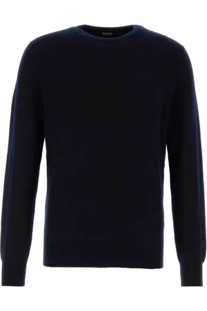 Ermenegildo Zegna Strik, Herre, Blå, L, Cashmere, Mørkeblå Cashmere Sweater