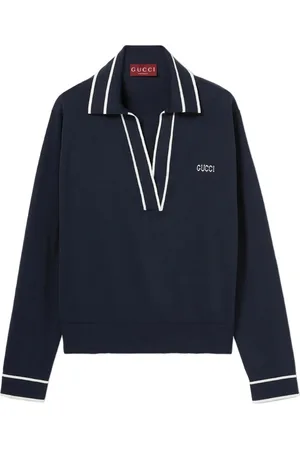 Gucci Top, Dame, Blå, S, Blå Dyb V-Hals Langærmet Top