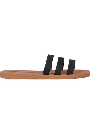 MANEBI Sko, Dame, Sort, 38 EU, Læder, Runde Tå Flat Sandaler i Faux Læder