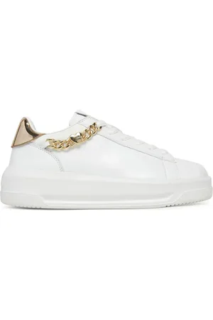 Moschino Sko, Dame, Hvid, 36 EU, Uld, Hvide Sneakers med Guld Detaljer