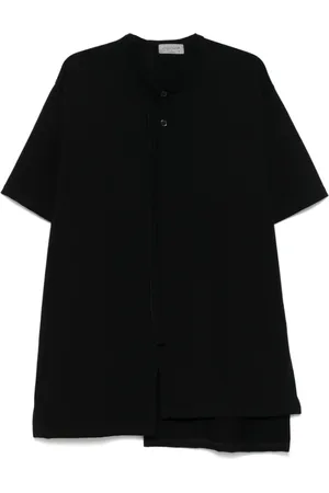 YOHJI YAMAMOTO Top, Herre, Sort, L, Sort T-shirt med knaplukning og slidser