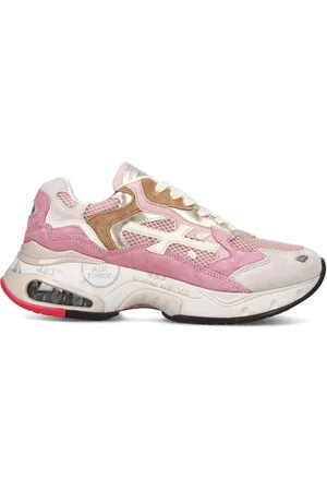 Premiata Sko, Dame, Lyserød, 38 EU, Læder, Rosa Ruskind og Mesh Sneaker med Læder Logo Patch