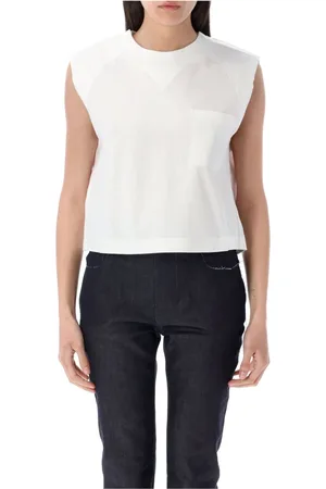 Marni Top, Dame, Hvid, XS, Bomuld, Hvid ærmeløs Trunkaroo detalje T-shirt