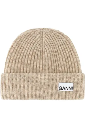 Ganni Tilbehør, Dame, , ONE SIZE, Uld, Sand Uldblanding Beanie Hat