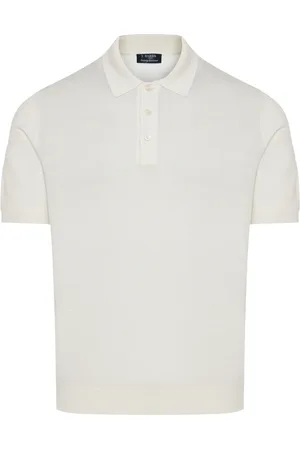 BARBA Top, Herre, Hvid, M, Luksus Silke Polo Skjorte Produceret i Italien