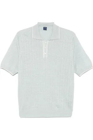 FEDELI Top, Herre, Blå, L, Bomuld, Strikket Polo Skjorte, Linned/Bomuld Blanding