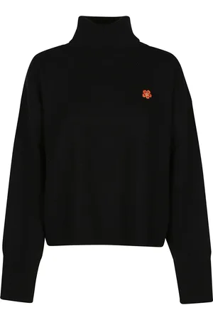 Kenzo Strik, Dame, Sort, S, Turtle Neck Sweater med Crest