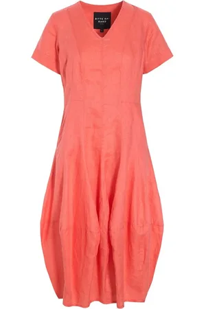 Bitte Kai Rand Kjole, Dame, Rød, XL, Linned, Luftig Linnedkjole Cool Coral