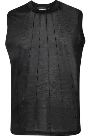 Dsquared2 Top, Herre, Sort, XS, Bomuld, Ærmeløs top med palietlinjer