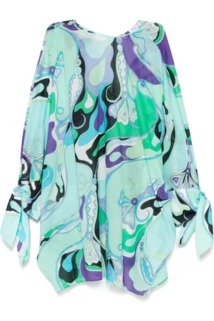 Emilio Pucci Kjole, Dame, Flerfarvet, ONE SIZE, Turkis Blå-Grøn Dolman Ærmer Kjole