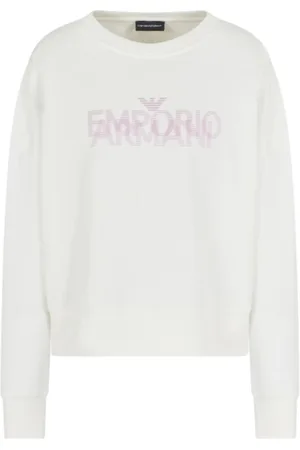 Emporio Armani Sweathshirts & Hoodies, Dame, Hvid, S, Bomuld, Hvid Logo Hættetrøje Fransk Terry Bomuld