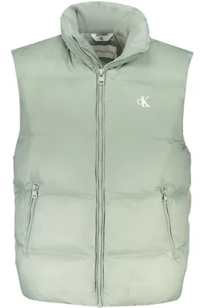 Calvin Klein Jakke, Herre, Grøn, S, Polyester, Grøn Polyamid Jakke med Lynlås og Lommer