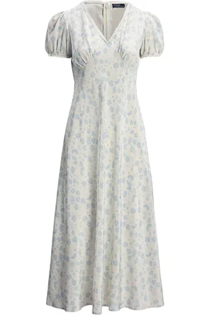 Ralph Lauren Kjole, Dame, Grøn, XS, Blomstret A-line Kjole Lyseblå/Hvid