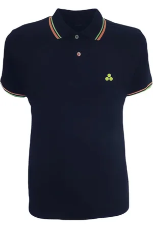 Peuterey Top, Herre, Blå, L, Bomuld, Blå Polo Skjorte med Fluorescerende Logo