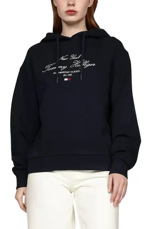 Tommy Hilfiger Sweathshirts & Hoodies, Dame, Blå, XL, Uld, Mørk natblå hættetrøje