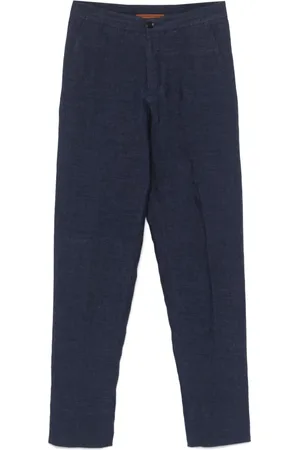 Ermenegildo Zegna Bukser, Herre, Blå, XL, Linned, Linnedbukser med sidelommer og baglommer