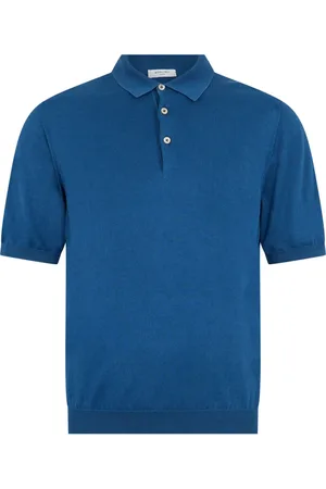 Boglioli Top, Herre, Blå, L, Bomuld, Garment Dyed Cotton kortærmet Polo