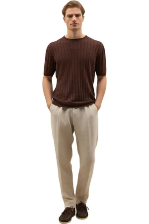 Boglioli Strik, Herre, Brun, XL, Bomuld, Flat Rib Linen T-Shirt