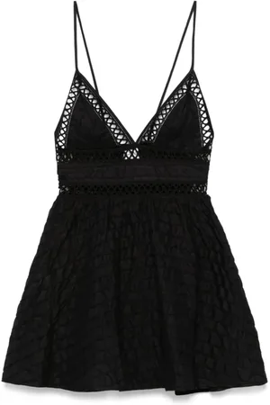 CHARO RUIZ IBIZA Kjole, Dame, Sort, M, Lavene V-Neck Kort Kjole Rynket Indsæt