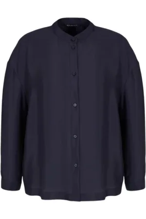Armani Exchange Bluser & Skjorter, Dame, Blå, L, Uld, Blå viskose skjorte med pufærmer