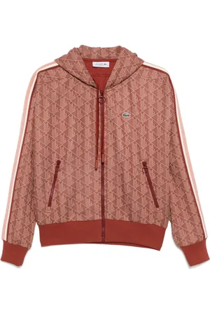 Lacoste Sweathshirts & Hoodies, Dame, Brun, M, Bomuld, Brun Hættetrøje med Stribede Ærmer