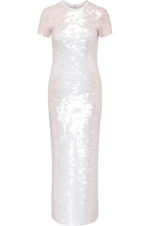 Sportmax Kjole, Dame, Hvid, S, Hvid Paillet Lang Kjole Ranghi