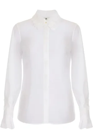 Elisabetta Franchi Bluser & Skjorter, Dame, Hvid, M, Polyester, Gennemsigtig Blomstret Skjorte Elfenben