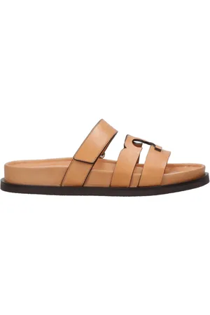 Tory Burch Sko, Dame, Brun, 37 EU, Læder, Kamel Lædersandaler med Dobbelt-T Indlæg