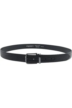 Emporio Armani Tilbehør, Herre, Sort, ONE SIZE, Læder, Sort Ko Læder Vævet Effekt Bælte