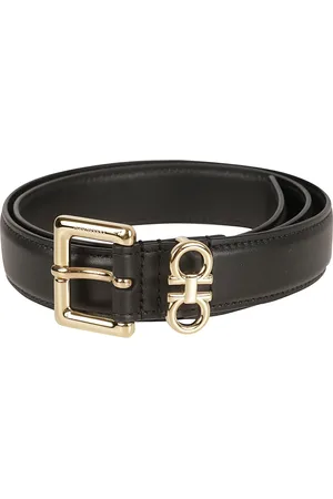 Salvatore Ferragamo Tilbehør, Dame, Sort, 80 CM, Læder, Sort Læderbælte med Gylden Spænde