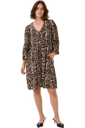 Kaffe Kjole, Dame, Flerfarvet, M, Leopard Print Kort Kjole