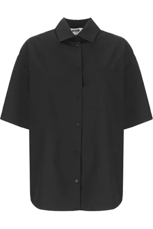 Msgm Bluser & Skjorter, Dame, Sort, S, Bomuld, Sort bomuldsskjorte med krave