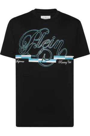 Philipp Plein Top, Herre, Sort, L, Sort Logo Print Crew Neck T-shirt