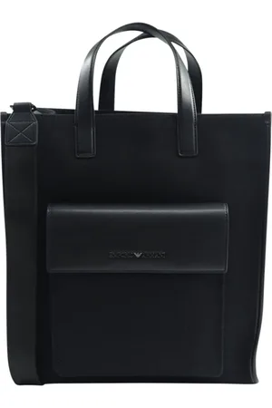 Emporio Armani Taske, Herre, Sort, ONE SIZE, Bomuld, Sort bomuldstaske med metallogo
