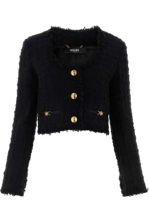 VERSACE Jakke, Dame, Sort, XS, Tweed, Sort Tweed Blazer til Kvinder