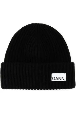 Ganni Tilbehør, Dame, Sort, ONE SIZE, Uld, Sort uldblandet beaniefrynsehue