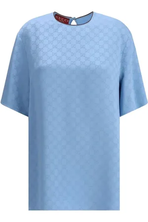Gucci Top, Dame, Blå, M, Uld, Blå Satin Skjorte Elegant Stilfuld