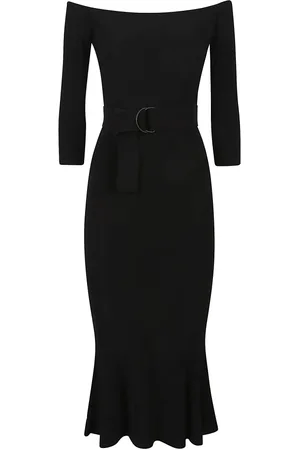 Norma Kamali Kjole, Dame, Sort, S, Uld, Elegant Off-Shoulder Fishtail Kjole