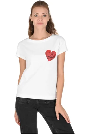Moschino Top, Dame, Hvid, S, Bomuld, Hjerte T-shirt Rund Hals T-shirt