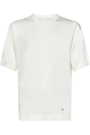 C.P. Company Top, Herre, Hvid, L, Linned, Hvid Linned Crewneck T-Shirt