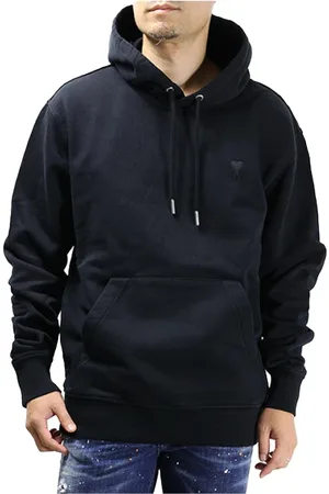 Ami Sweathshirts & Hoodies, Herre, Sort, S, Bomuld, Sort Hættetrøje med Logo