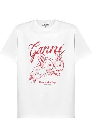 Ganni Top, Dame, Hvid, M, Kanin Afslappet T-shirt