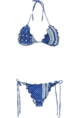 MC2 SAINT BARTH Badetøj, Dame, Blå, M, Uld, Blå Indigo Bikini Trekant Top Ruffles