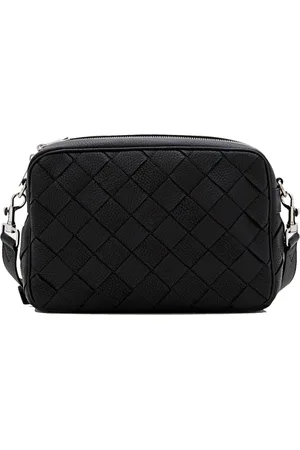 Bottega Veneta Taske, Herre, Sort, ONE SIZE, Uld, Sort Skuldertaske Intrecciato Kamerastil