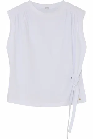 gustav Top, Dame, Hvid, XS, Bomuld, Feminin Jersey Top med Bindebåndsdetalje