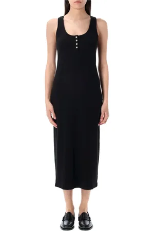 ANINE BING Kjole, Dame, Sort, XS, Bomuld, Sort Tank Midi Kjole Ribbet Design